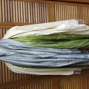 Bundle of three Pashmina Silk Scarves. Green, Cream, Gray.